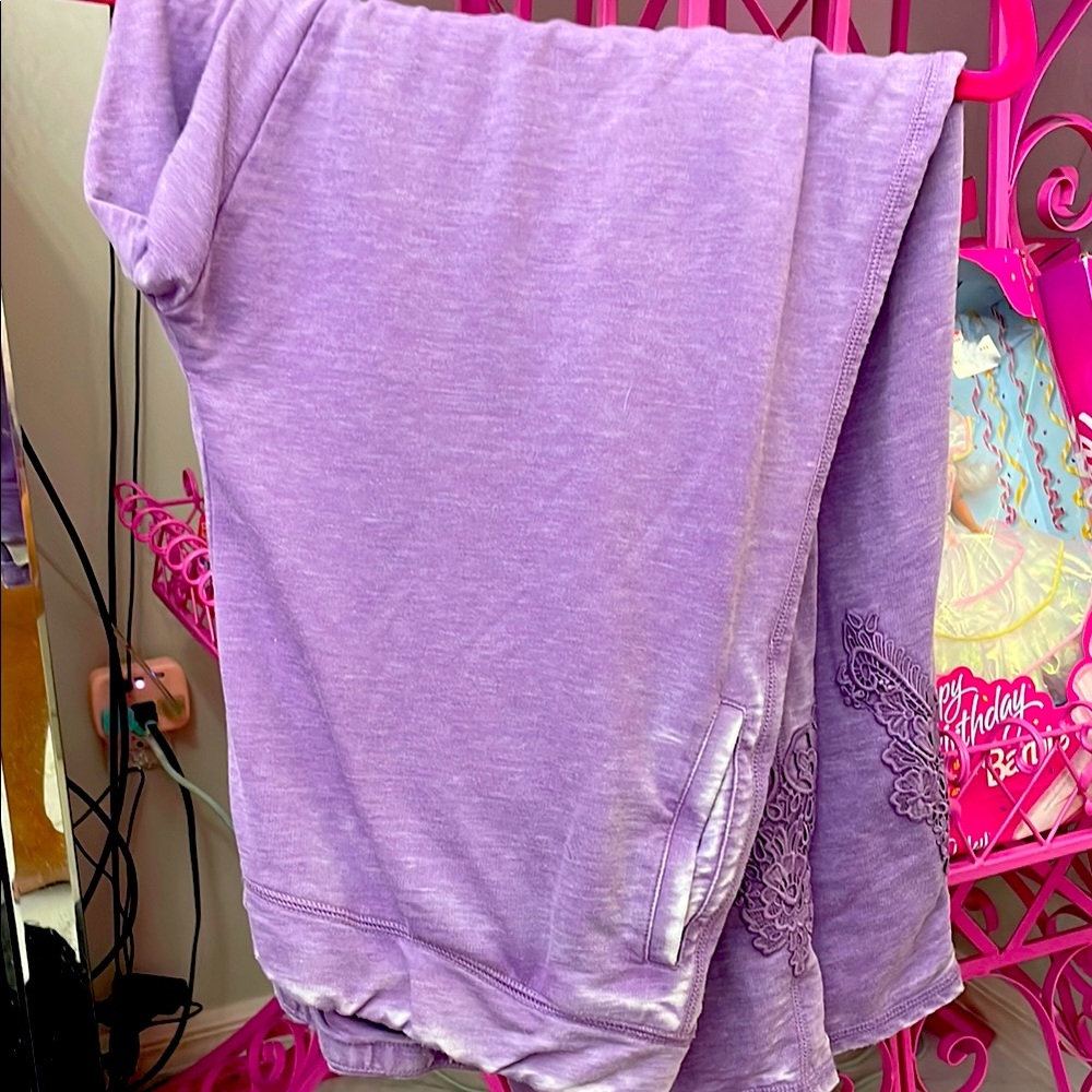 Purple Lace-Trimmed Sweatpants